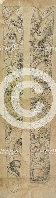 A raja hunting wild boars, design for a scabbard, ca. 1750-1760. Creator: Shevdar Gangeyagi.