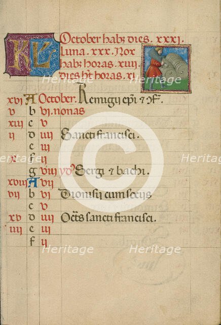 October Calendar Page; Making Wine; Book of Hours, about 1460. Creator: Unknown.