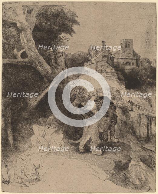 Saint Jerome Reading in an Italian Landscape, c. 1653. Creator: Rembrandt Harmensz van Rijn.