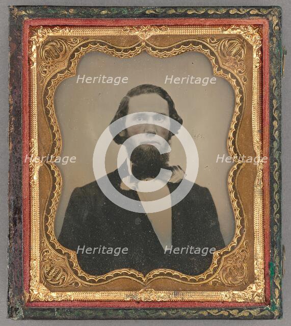 Portrait of a Seated Man with Chin Beard and Long Hair in Bow Tie, about 1860. Creator: Unknown.