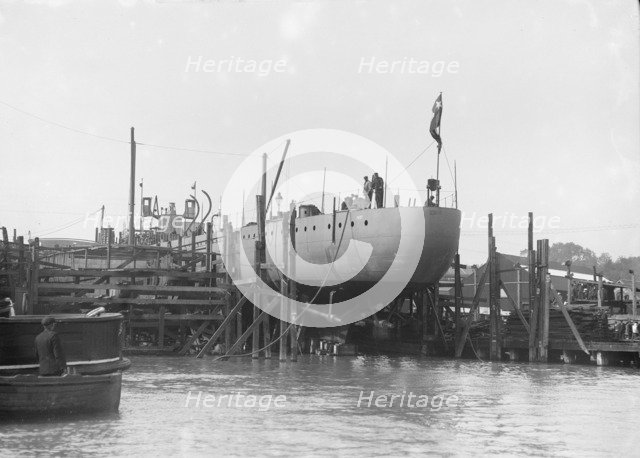 The launch of Chilean destroy 'Almirante Lynch', 28th September 1912.  Creator: Kirk & Sons of Cowes.