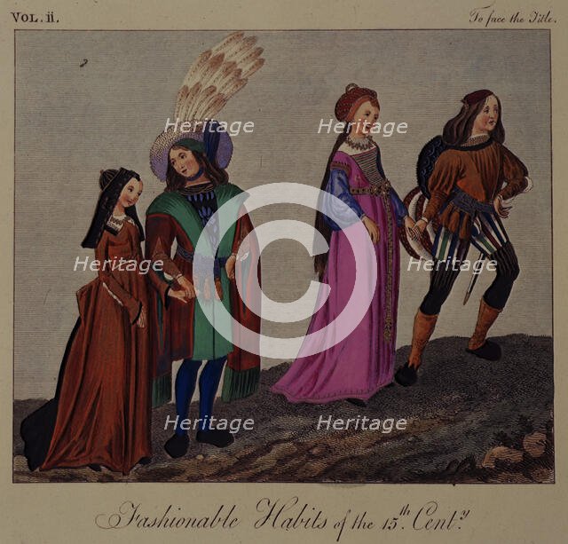 'Fashionable habits of the 15th Century', 1842.  Creator: Unknown.