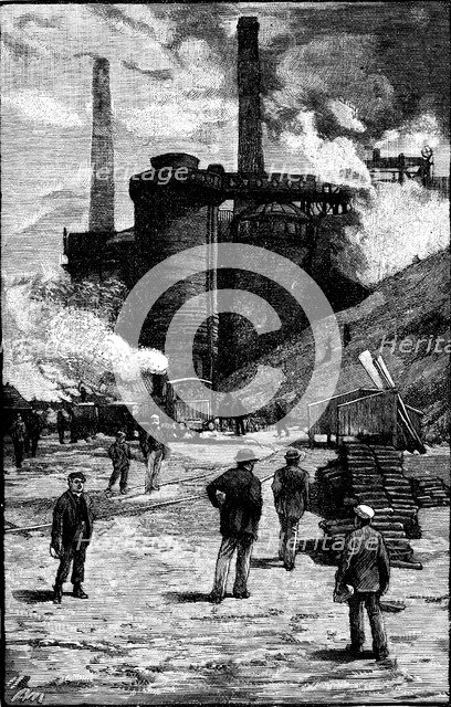 Blast furnaces, South Wales, 1885. Artist: Unknown