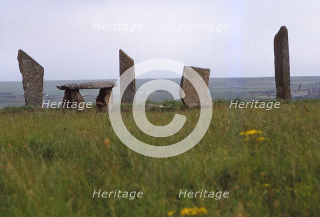 Megalithic Circle and Dolmen, c3rd millennium BC, Stenness, Orkney, Scotland, 20th century. Artist: CM Dixon.