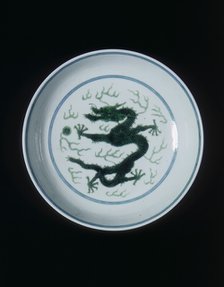 Green imperial dragon dish, Qianlong period, Qing dynasty, China, 1736-1795. Artist: Unknown