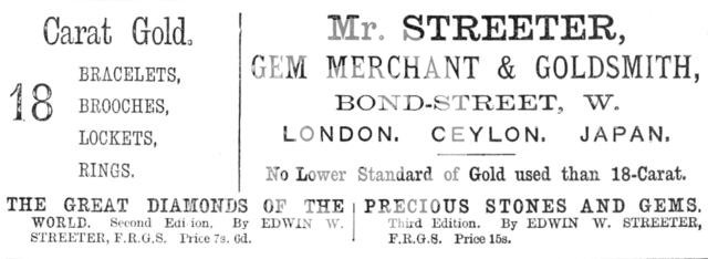 Mr. Streeter, Gem Merchant & Goldsmith, 1883. Creator: Unknown.