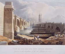 London Bridge (old and new), London, 1832. Artist: Anon