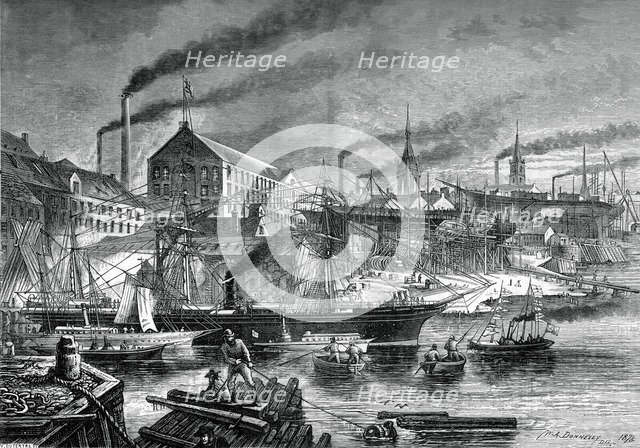 Shipyards and shipping on the Clyde, c1880.Artist: V Dutertre