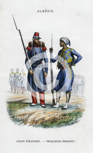 Foreign legionnaire and native sharpshooter; French Army in Algeria. Artist: Unknown