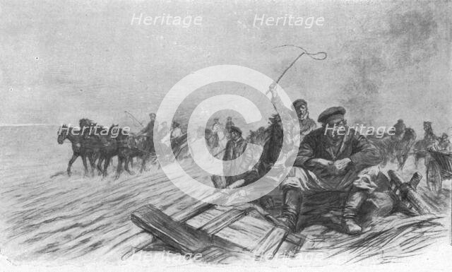 'Visions de guerre sur le front russe; …nous depassons des files de chars de paysan, charges...1915. Creator: Unknown.