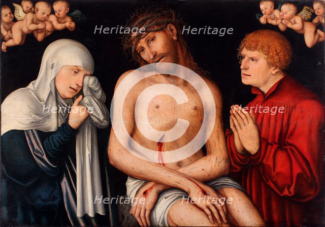 Christ as the Man of Sorrows flanked by the Virgin and St John with Angels, after 1537.