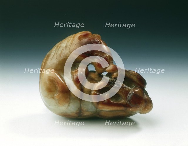 Jade horse with knotted tail biting its rear foot, Tang dynasty, China, 618-907. Artist: Unknown