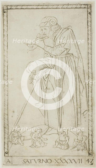 Saturn, plate 47 from Planets and Spheres, c.1465. Creator: Unknown.