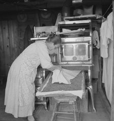 Mrs. Hull drying corn, Dead Ox Flat, Malheur County, Oregon, 1939. Creator: Dorothea Lange.