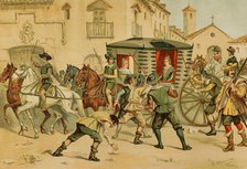 Expulsion of the queen from the city of Toledo, on her way to Bayonne, France, 1891.  Creator: Juan Alaminos.