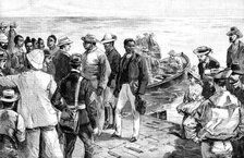 Landing of Dinizulu, the exiled Zulu Prince, at St. Helena, 1890. Creator: P Naumann.