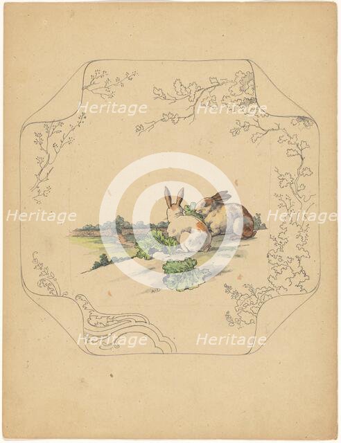 Design for model 'square' board with two rabbits, c.1875-c.1880. Creator: Albert Louis Dammouse.