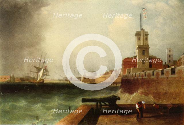 'High tide below the Battery, Portsmouth Harbour', 1846, (1942).  Creator: John Lynn.