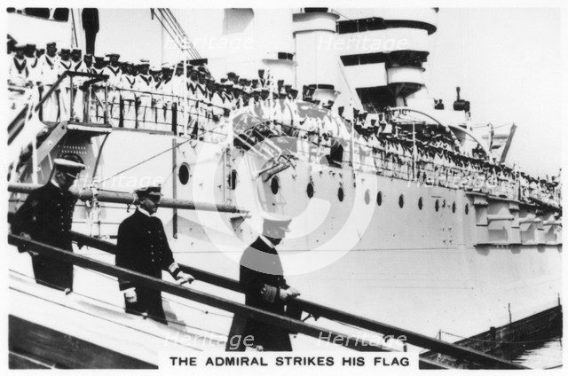 The admiral striking his flag, HMS 'Warspite', 1937. Artist: Unknown