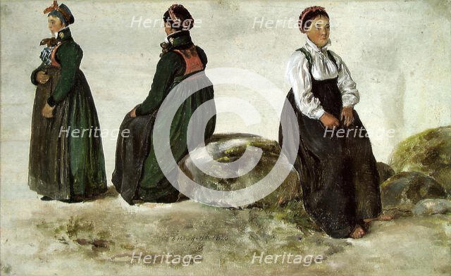 Studies of Female Costumes from Luster in Sogn, 1826. Creator: Johan Christian Dahl.