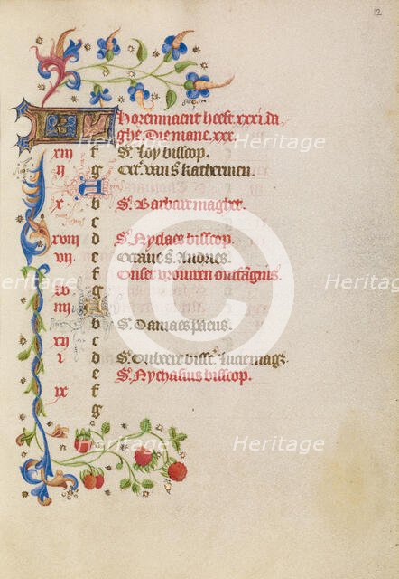 December Calendar Page; Book of Hours, after 1460. Creator: Unknown.