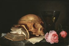 Vanitas Still Life with a Skull, a Book and Roses, c.1630.