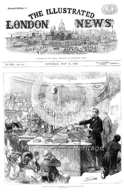 John Tyndall lecturing on electromagnetism at the Royal Institution, London. May 1870. Artist: Unknown