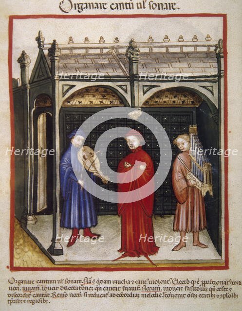 Singing with organ and stringed instrument, 14th century.  Creator: Unknown.