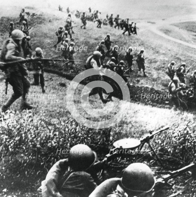 Russian troops on the counter-attack, Mozdok region, northern Caucasus, September 1942. Artist: Unknown