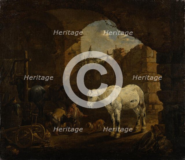 Children playing in a Stable, 1675. Creator: Johann Heinrich Roos.