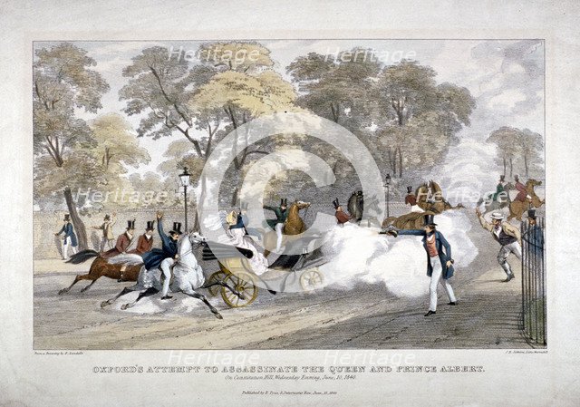 Assassination attempt against Queen Victoria, Constitution Hill, Westminster, London, 1840. Artist: JR Jobbins