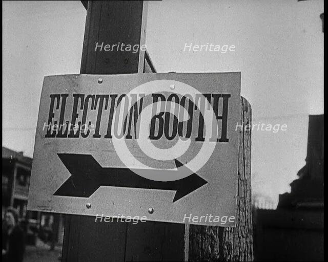 Sign Reads: 'Election Booth', 1932. Creator: British Pathe Ltd.