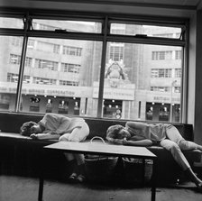 Women asleep in a waiting area, BOAC Air Terminus, London, 1960-1972. Artist: John Gay