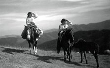 Two women on horseback, Bistrita Valley, Moldavia, north-east Romania, c1920-c1945. Artist: Adolph Chevalier