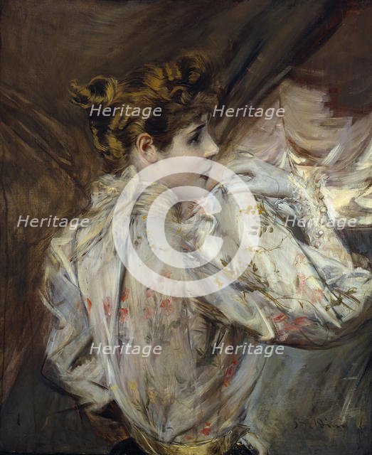 Portrait of a Young Woman in Profile (Eleonora Duse), c. 1895. Creator: Boldini, Giovanni (1842-1931).