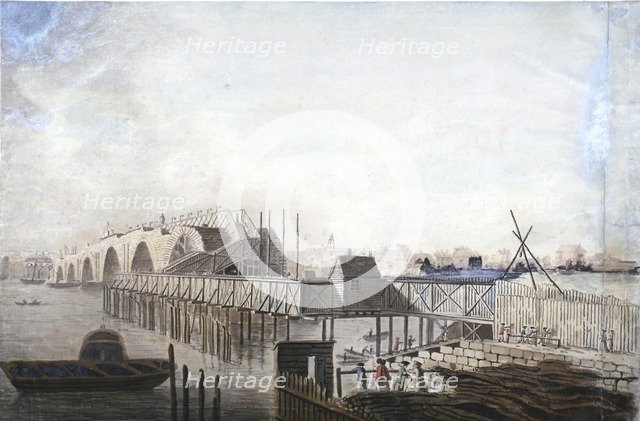 View of the temporary bridge at Blackfriars, London, 1762. Artist: Francis Grose