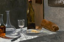 Still Life with Bottle, Carafe, Bread, and Wine, c. 1862/1863. Creator: Claude Monet.