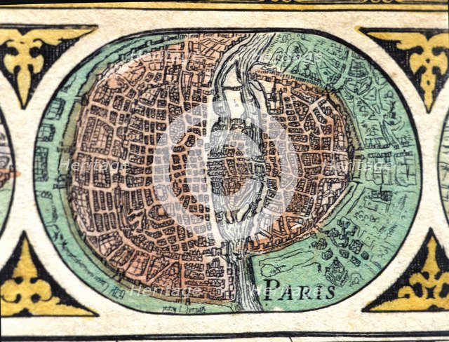 Paris, colored engraving from the book 'Le Theatre du monde' or 'Nouvel Atlas', 1645, created, pr…