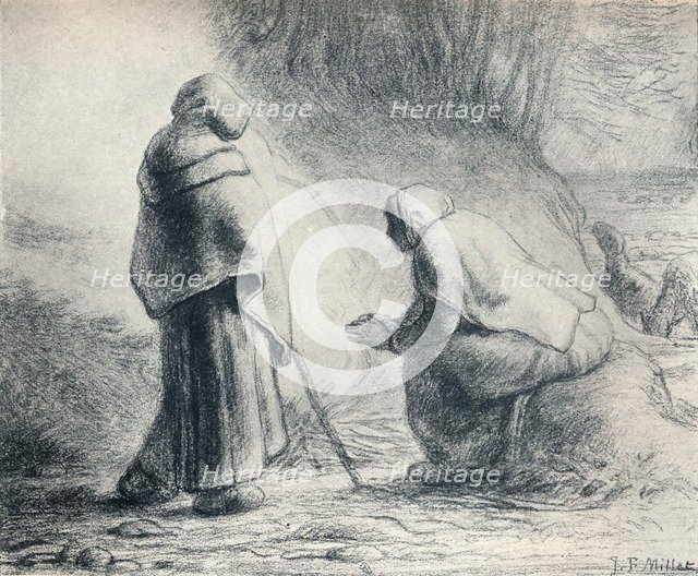 'Bergeres Se Chauffant', (Shepherds at a Fire), 19th century. Artist: Jean Francois Millet.