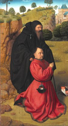 Altar Panel with a Portrait of a Donor in Scarlet under the Protection of St Anthony, 1448-1451. Creator: Petrus Christus.