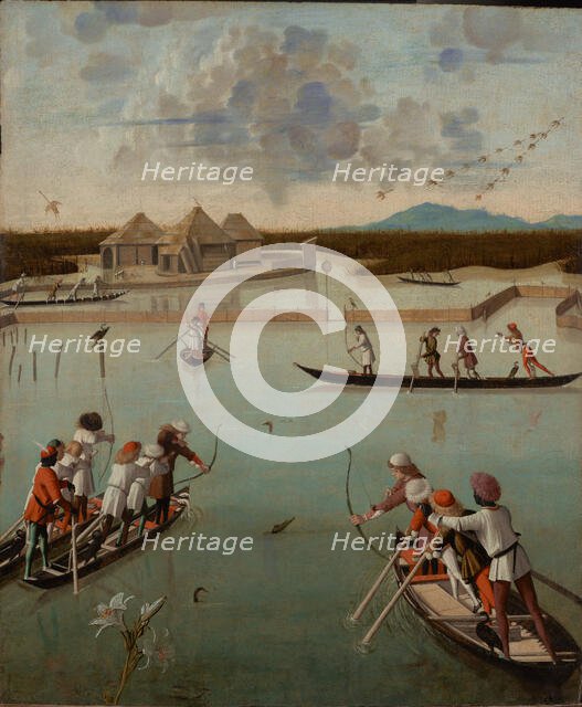 Hunting on the Lagoon (recto); Letter Rack (verso), about 1490-1495. Creator: Vittore Carpaccio.