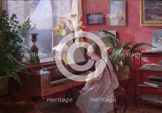 Interior - Victoria at the Piano, 1909. Creator: Even Ulving.