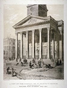 Portico of the Church of St Martin-in-the-Fields, Westminster, London, 1842. Artist: George Scharf