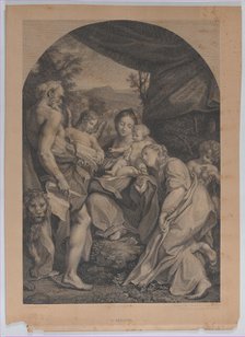 Virgin and Child with Saint Jerome at left, 1822. Creators: Francesco Bartolozzi, Henri-Charles Müller.