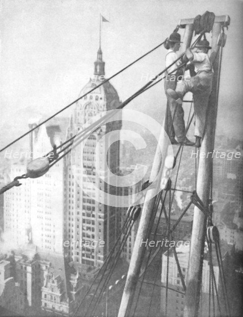 'Men Whose Nerve Surpasses That of a Mountaineer on a Precipice', c1935. Artist: Unknown.