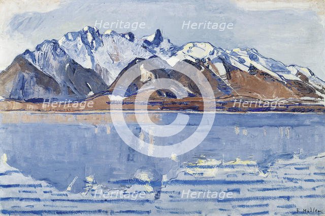 Lake Thun with Stockhorn Range, c. 1913. Creator: Hodler, Ferdinand (1853-1918).