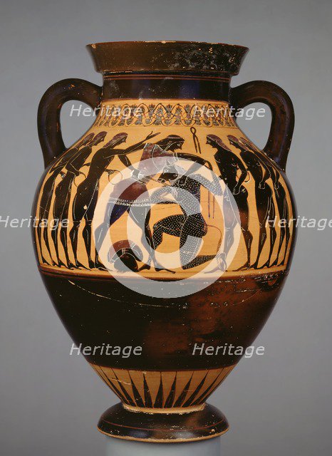 Attic black-figure amphora showing Theseus and the Minotaur on both sides, 6th century BC. Artist: Painter of Berlin 1686.