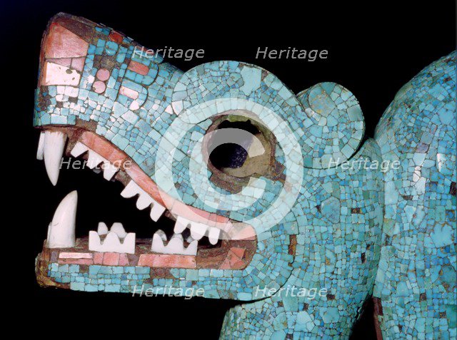 Detail of a turquoise mosaic of a double-headed serpent, Aztec/Mixtec, Mexico, 15th-16th century. Artist: Unknown
