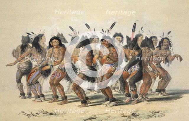 The Bear Dance (detail), pub. 1845 (colour lithograph). Creator: George Catlin (1796 - 1872).
