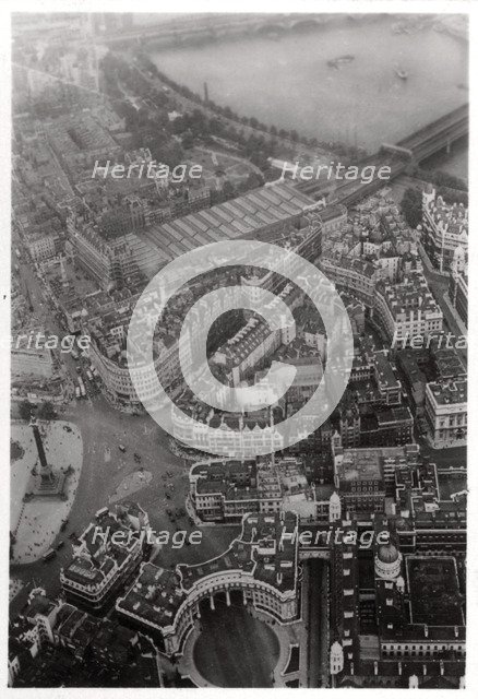 Aerial view of Trafalgar Square, London, from a Zeppelin, 1931 (1933). Artist: Unknown